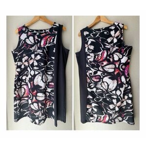 X-Two Red Graphic Abstract Floral Shift Dress Tunic Top Womens Plus Size 14 L XL